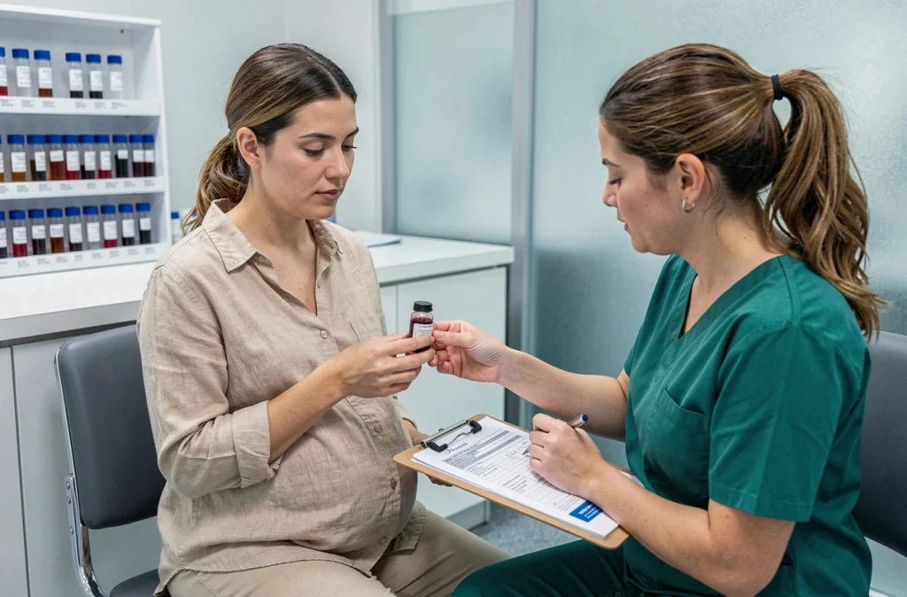 Prise de sang prénatale pour bilan biologique de grossesse dans un laboratoire médical